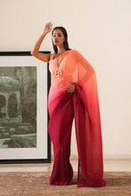 Load image into Gallery viewer, Plum Ombre Pleated Georgette Saree