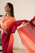 Load image into Gallery viewer, Plum Ombre Pleated Georgette Saree