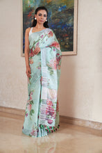 Load image into Gallery viewer, Beadwork Floral Linen Saree