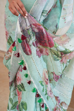 Load image into Gallery viewer, Beadwork Floral Linen Saree