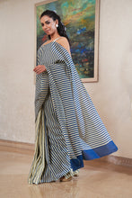 Load image into Gallery viewer, Stripes and Waves Cotton Saree