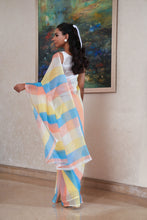 Load image into Gallery viewer, Pastel Stripes Linen Saree