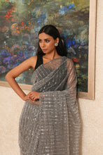 Load image into Gallery viewer, Slate Grey Shimmer Saree