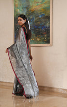 Load image into Gallery viewer, Gunmetal Silver Tissue Linen Saree