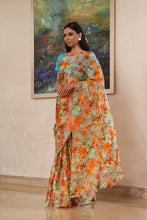Load image into Gallery viewer, Floral 3D Silk Organza Saree