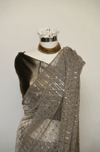 Load image into Gallery viewer, Beige Shimmer Lycra Saree