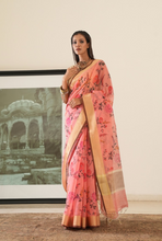 Load image into Gallery viewer, Rose Pink Floral Printed Banarasi Saree