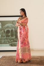 Load image into Gallery viewer, Rose Pink Floral Printed Banarasi Saree