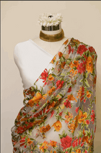 Load image into Gallery viewer, Floral White Silk Organza Saree