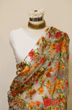 Load image into Gallery viewer, Light 3D Floral Silk Organza Saree