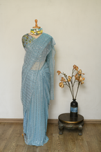 Load image into Gallery viewer, Sky Blue Shimmer Lycra Saree