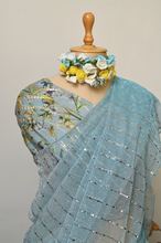 Load image into Gallery viewer, Sky Blue Shimmer Lycra Saree