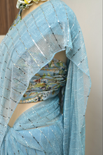 Load image into Gallery viewer, Sky Blue Shimmer Lycra Saree