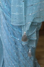 Load image into Gallery viewer, Sky Blue Shimmer Lycra Saree