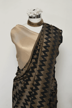 Load image into Gallery viewer, Chevron Design Black and Gold Pleated Saree