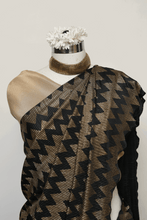 Load image into Gallery viewer, Chevron Design Black and Gold Pleated Saree