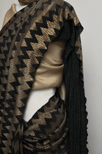 Load image into Gallery viewer, Chevron Design Black and Gold Pleated Saree