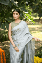 Load image into Gallery viewer, Silver Grey Embroidered Tissue Saree