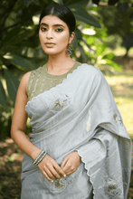 Load image into Gallery viewer, Silver Grey Embroidered Tissue Saree