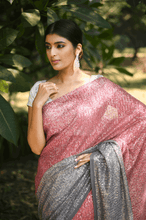 Load image into Gallery viewer, Silver and Red Crystal Ombre Saree