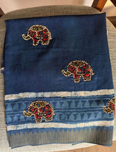 Load image into Gallery viewer, Indigo Appliqué Chanderi Saree