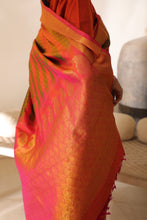 Load image into Gallery viewer, Orange Mulberry Silk Saree