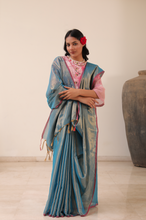 Load image into Gallery viewer, Aqua Tissue Linen Saree