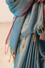 Load image into Gallery viewer, Aqua Tissue Linen Saree
