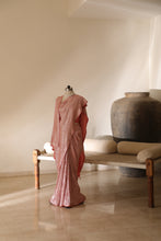 Load image into Gallery viewer, Peach Pleated Satin Saree