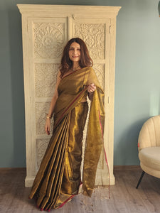 Gold Tissue Linen Saree