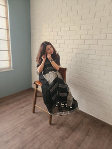 Black and Silver Linen Saree