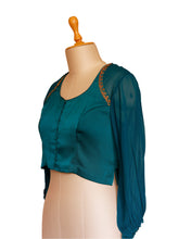 Load image into Gallery viewer, Teal Green Satin Blouse
