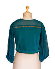 Load image into Gallery viewer, Teal Green Satin Blouse
