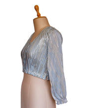 Load image into Gallery viewer, Blue Metallic Shimmer Pleated Blouse
