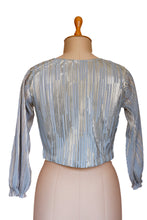 Load image into Gallery viewer, Blue Metallic Shimmer Pleated Blouse
