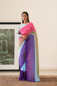 Eclectic Magenta and Pink Georgette Saree