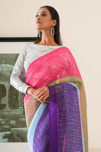 Eclectic Magenta and Pink Georgette Saree