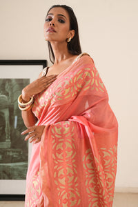 Watermelon Pink Appliqué Saree