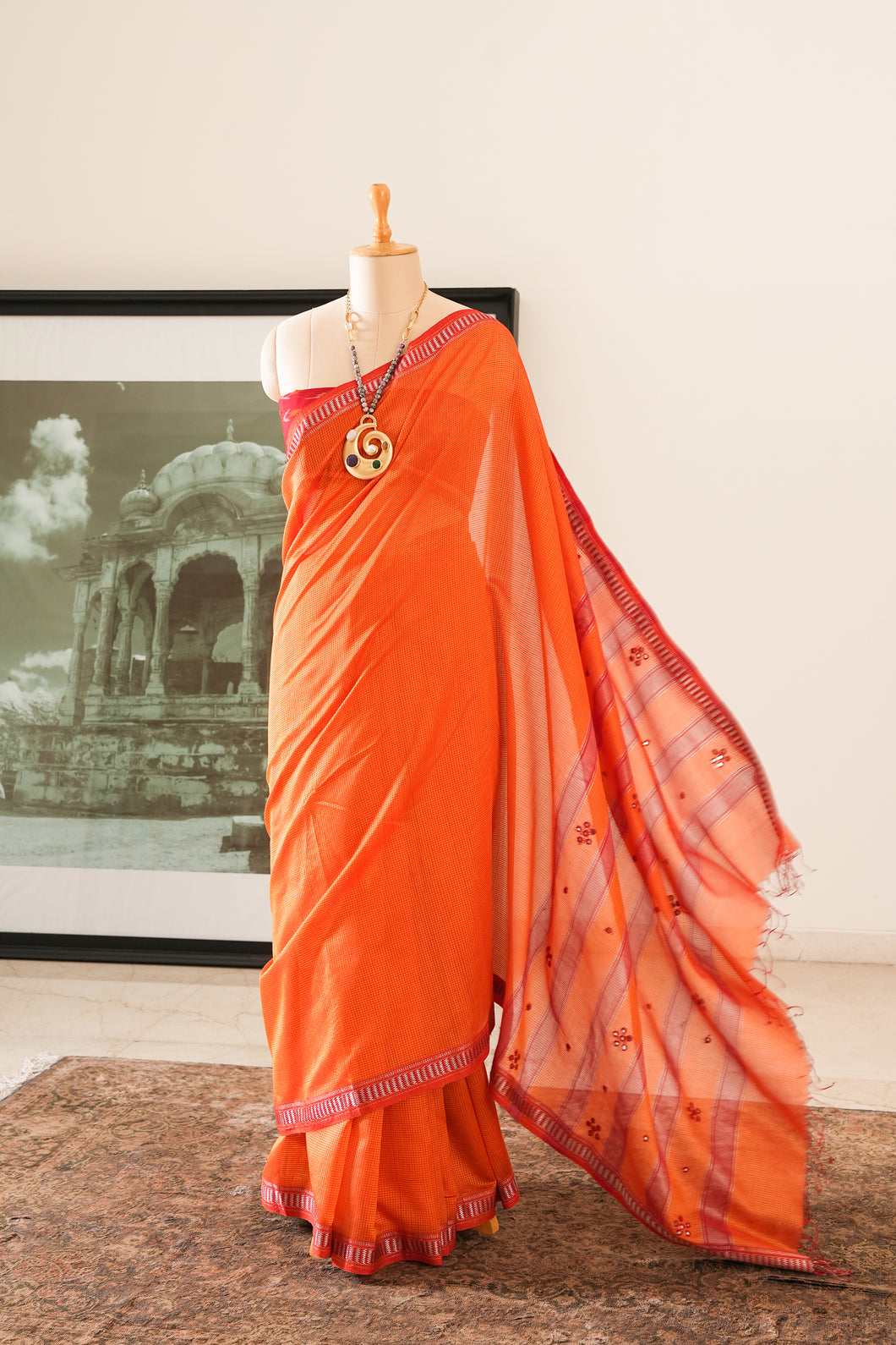 Gulmohar Maheshwari Silk Cotton Saree