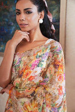 Load image into Gallery viewer, Floral Printed Linen Saree
