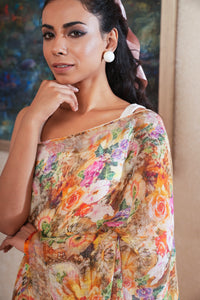 Floral Printed Linen Saree