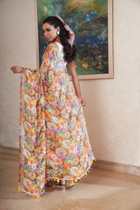 Floral Printed Linen Saree