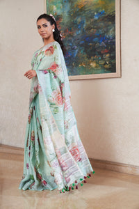 Beadwork Floral Linen Saree