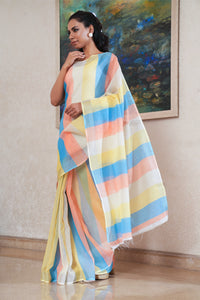 Pastel Stripes Linen Saree