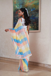 Pastel Stripes Linen Saree