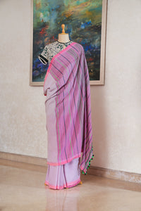 Pink And Lavender Cotton Bhujodi Saree