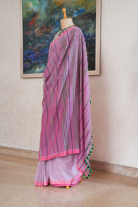 Pink And Lavender Cotton Bhujodi Saree