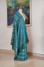 Load image into Gallery viewer, Teal and Pearl White Shibori Chanderi Saree
