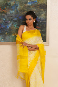 Shibhori Yellow Matka Silk Saree