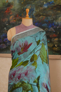 Turquoise Linen Saree